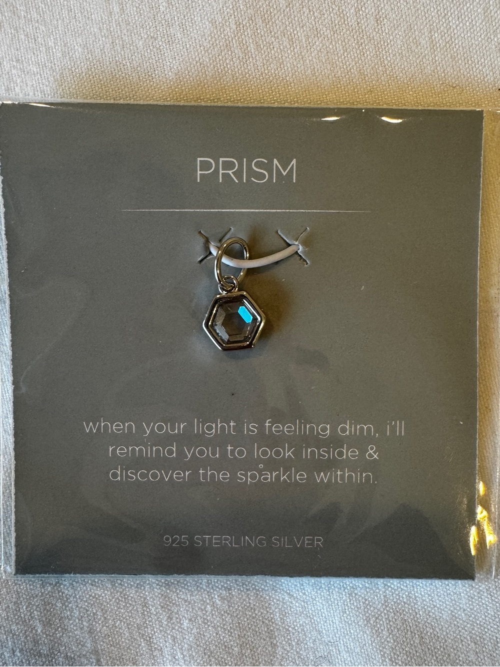 Origami Owl PRISM Sterling Silver Hexagon Pendant with clear Crystal Accent